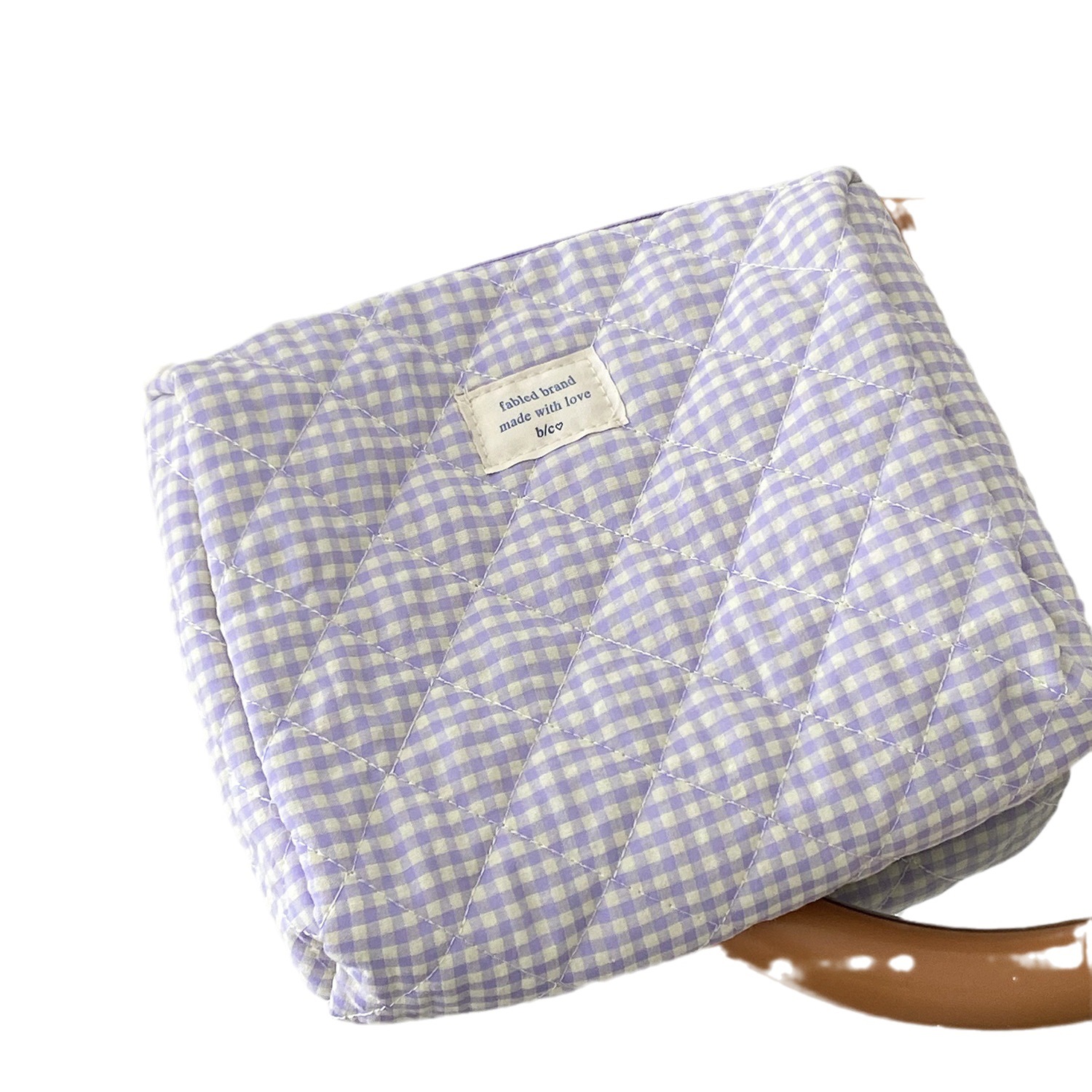 Picture of Redberry Plaid Cosmetic Bag, Simple, Large-Capacity and Good-Looking Student Cosmetics Storage Bag, Cotton Quilted Toiletry Bag