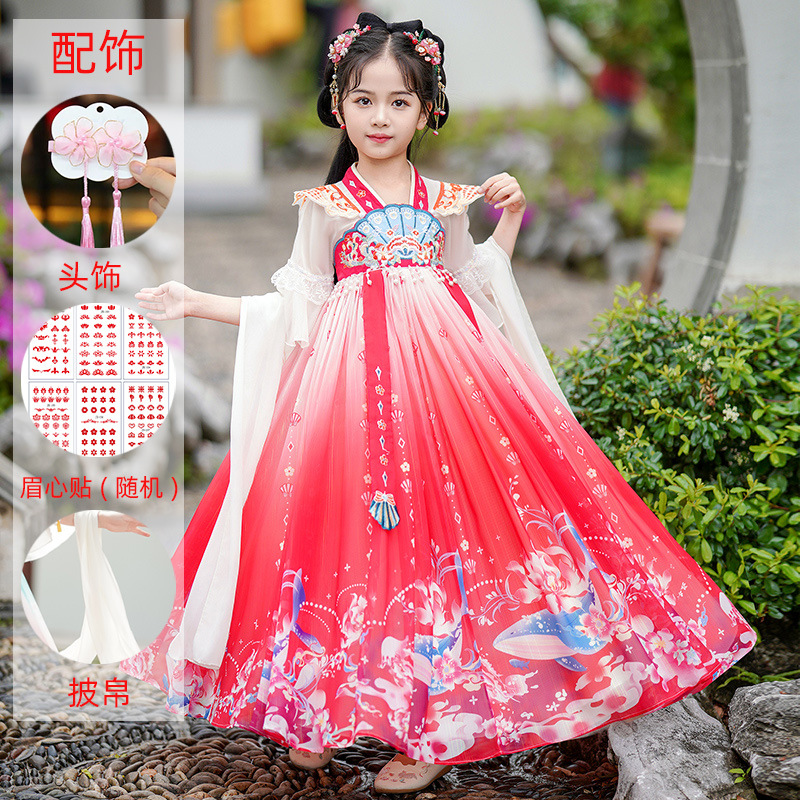Picture of Han Dynasty Girls 2025 New Summer Chinese Style Tang Suit Children's Super Fairy Ancient Style Ruirt Girls Ancient Costume Dress