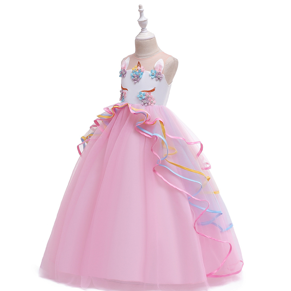 Picture of 2024 Older Children's Long Dress Colorful Mesh Cake Puff Skirt Unicorn Princess Dress Holiday Performance Dress