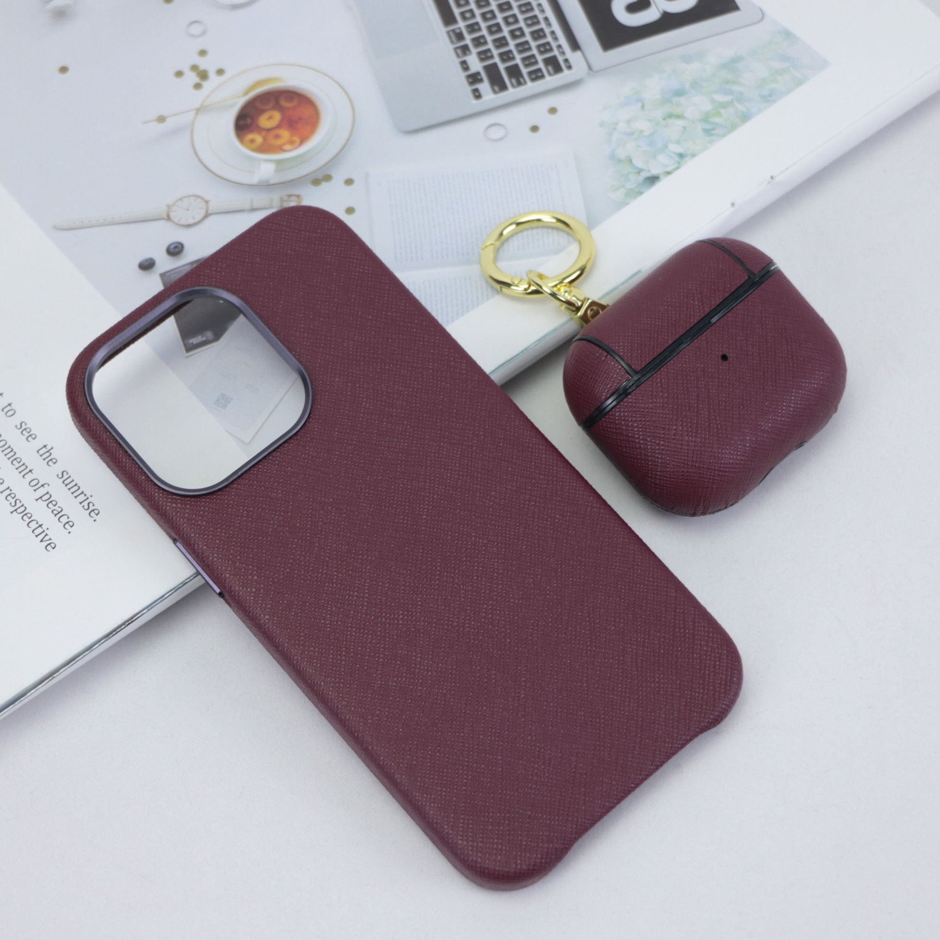 Picture of Gift suit leather Apple 12 13 14 15 phone case + earphone protective cover Airpods1/2/3/Pro