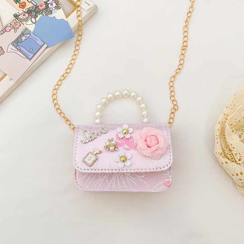 Picture of Ethnic Embroidered Children's Pearl Handbag Girl's Small Change Bag Fashion Cute Princess Chain Crossbody Bag