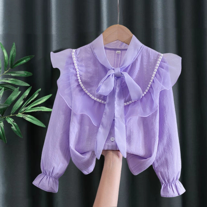 Picture of Shirt lace white girl's bottoming shirt top middle and small children's clothing student long sleeve middle and big children's inner wear overseas