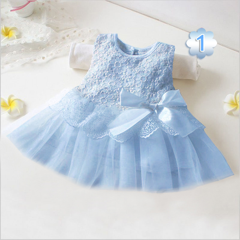 Picture of Summer New Girls Baby Baby Princess Mesh Sleeveless Bow Small Size Dress Multi-color Available
