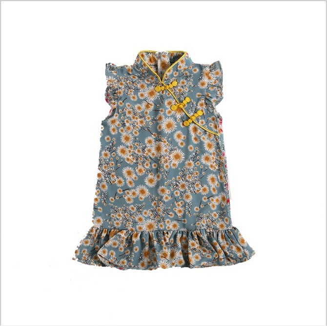 Picture of Girls Cheongsam Summer Little Girl Cheongsam Dress Chinese Style Retro dress Baby Girl Princess Dress 6112