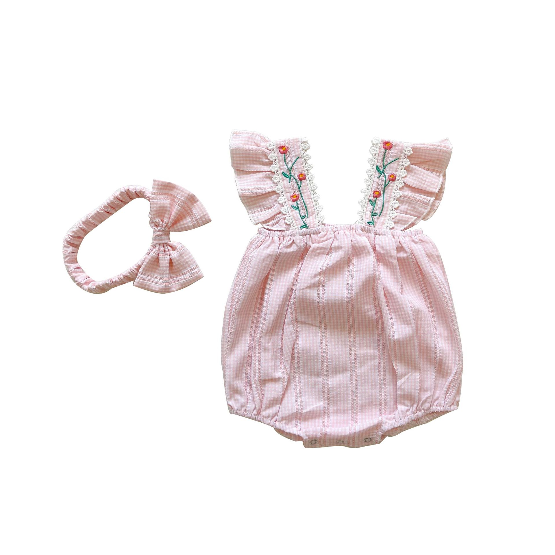 Picture of Ins2025 Summer Baby Jumpsuit Sleeveless Harem Korean Style Plaid Jacquard Baby Bag Fart Clothing Outing Clothing