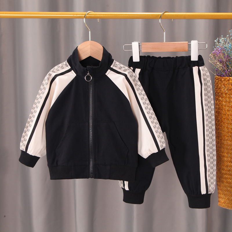 Picture of Children's children's clothing Korean new boys and girls baby two-piece set stitching collar printing long sleeve two-piece suit fashion generation hair