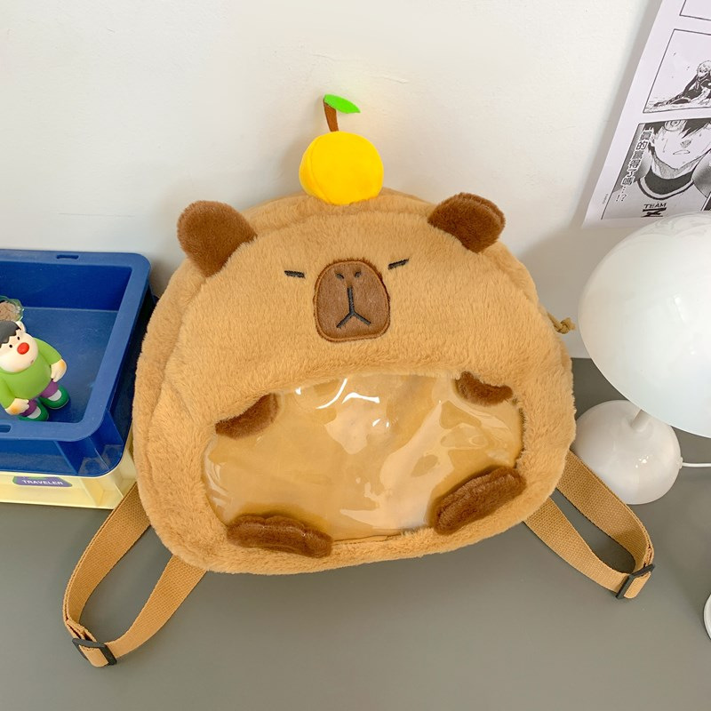 Orange Capybara Cartoon Fluffy Bag Cute Shoulder Bag New Kappibala Shoulder Peripheral Pain Bag Grasping Doll