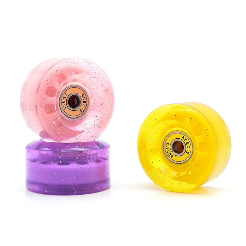 Picture of 5832 double-row skate shoes high elastic PU wheel four-wheel roller skates 82A non-luminous wheel colorful sequins transparent wheel