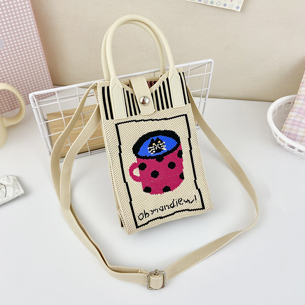 Picture of Shoulder Crossbody Mobile Phone Bag Cute Knitted Hand Bag Cartoon Large Capacity All-match Coin Purse Handbag Wholesale