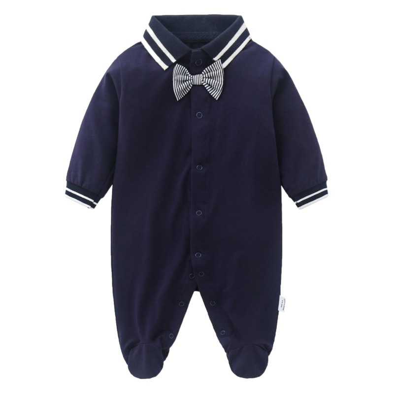 Autumn and winter baby jumpsuit feet-wrapped long-sleeved gentleman polo collar baby jumpsuit baby fart-wrapped climbing suit