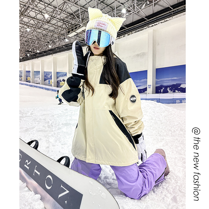 Picture of in stock Wholesale Snowboard Ski Suit Hooded Girls Bright Color Waterproof Warm fleece-lined Thickened Jacket Mountaineering Suit