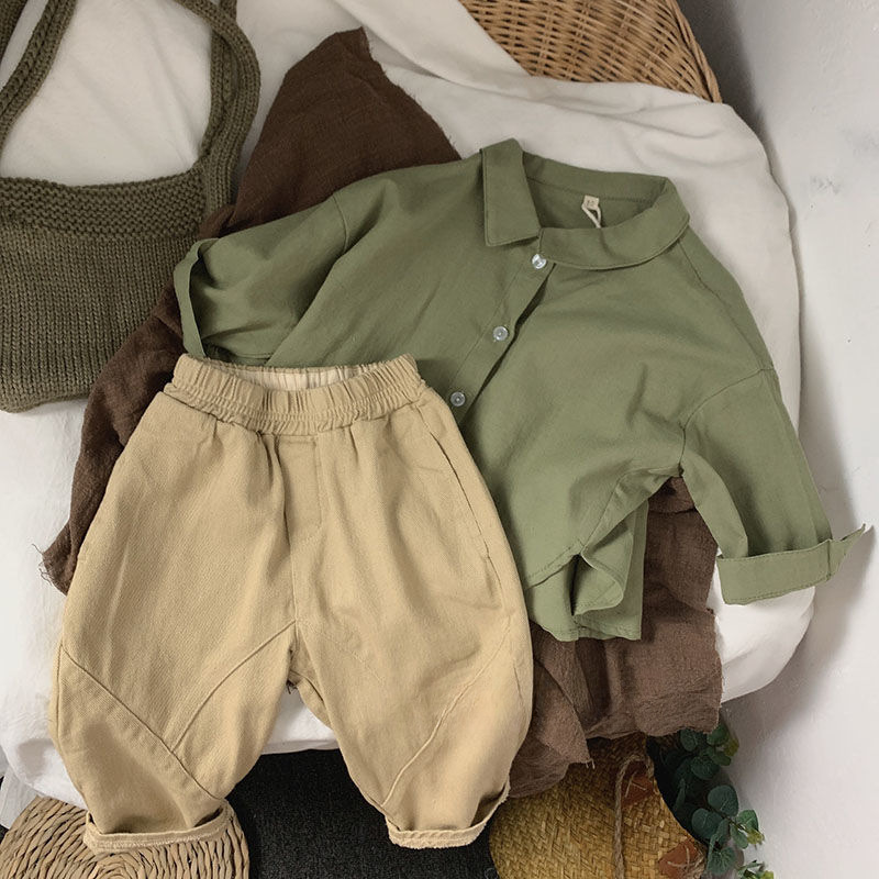 Picture of Mori Style Korean Style ~ Children's Shirt Cotton Linen Spring and Autumn Boys' and Girls' Shirt Western Style Loose Baby Jacket Children's Clothing
