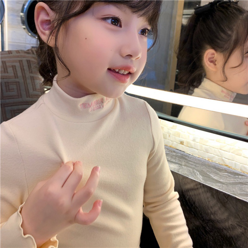 Picture of Autumn and Winter Girls' Base Shirt Velvet Small and Medium-sized Children's Girls' Baby Half-high Collar T-shirt Top Children's Western-style Warm Shirt