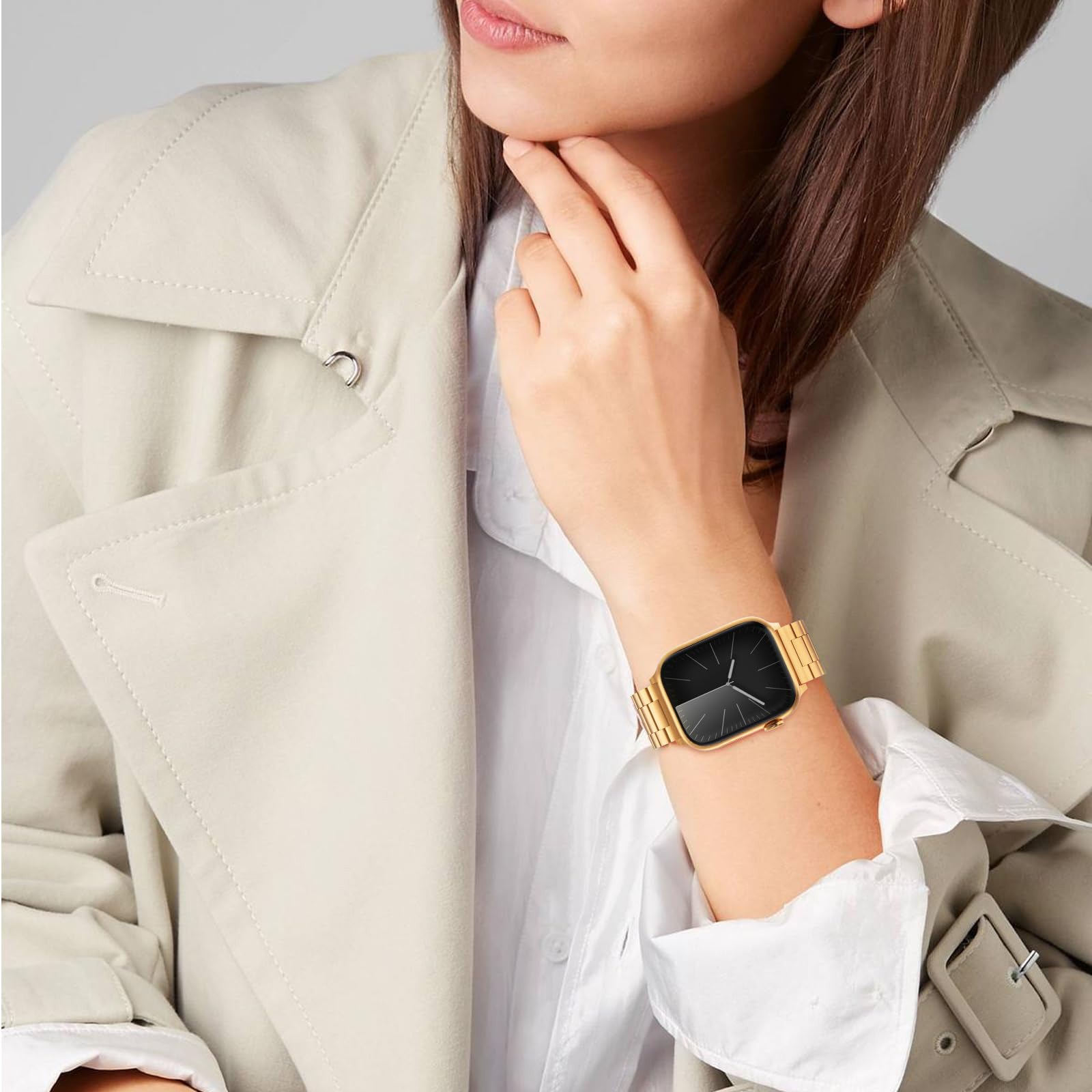 Picture of For Apple Watch Apple Watch S10 Stainless Steel Thin Metal Three Bead Strap