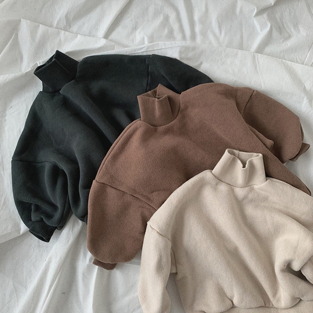 Picture of Winter New Men's and Women's Children's Wear Korean Style Top Loose Shoulder Slip Simple Western Style Solid Color High Collar Fleece Sweater Trendy 3
