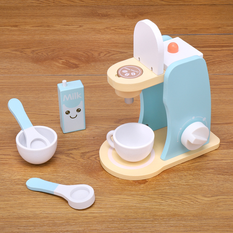 Picture of Children's Educational Toys Wooden Simulation Play House Kitchen Toy Set Coffee Machine Bread Machine Microwave Oven Toy