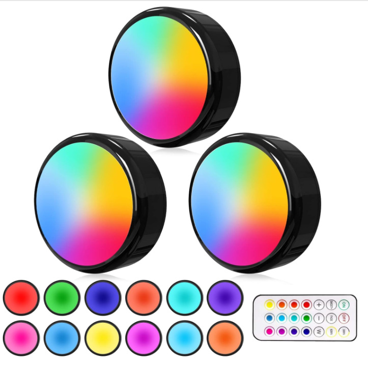Cross-border LED spotlight with wireless remote control 16 colors RGB dimmable cabinet light battery powered pickup light closet light