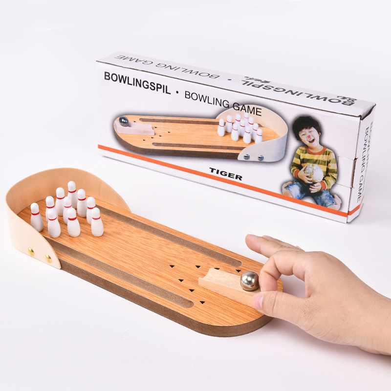 Picture of Children's Intelligence Wooden Mini Bowling Parent-Child Interactive Desktop Game Casual Release Indoor Game Ball Toy