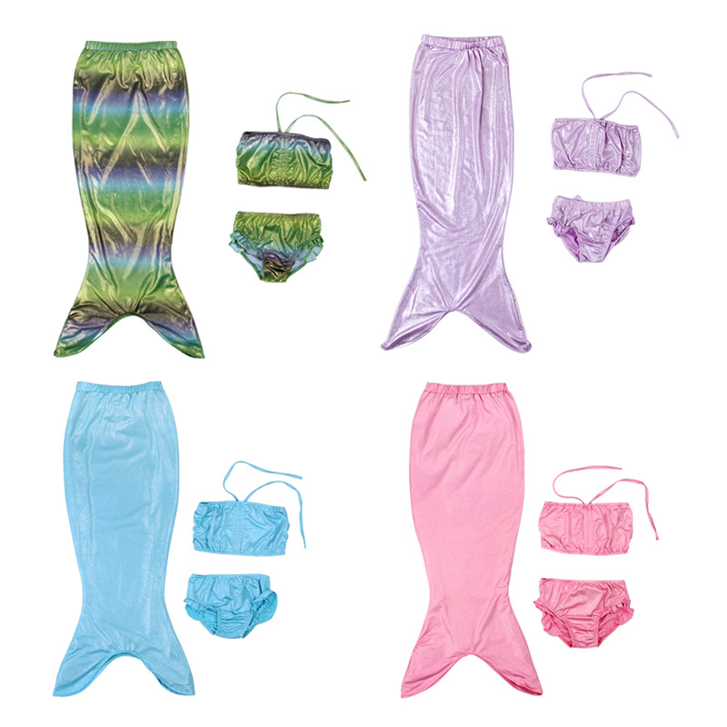 Foreign Trade European and American Popular Girls' Hot Silver Mermaid Swimsuit Three-Piece Set