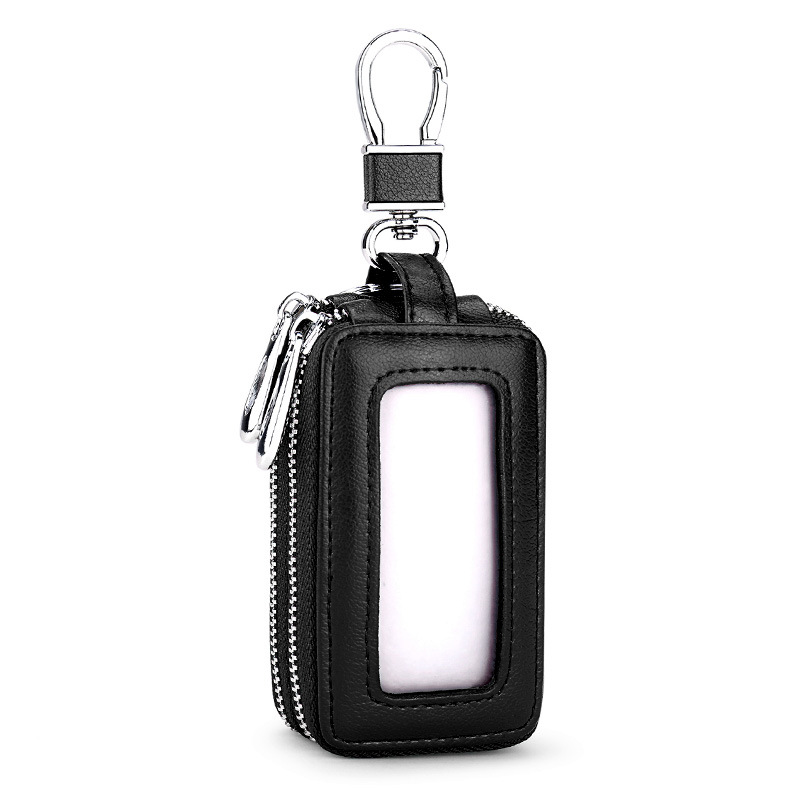 Picture of Car Key Bag Men's Cowhide Double Zipper Women's Large Capacity Waist Padlock Key Bag Can Be Added with Logo