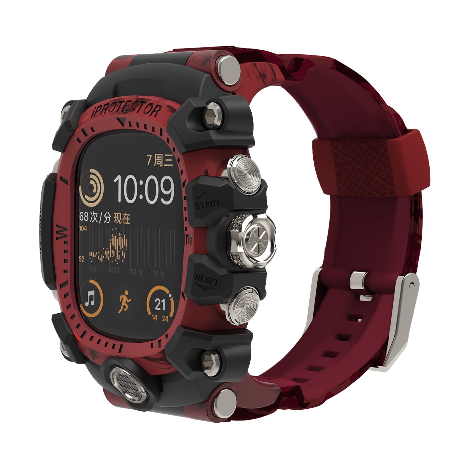 Picture of For Apple one-piece strap S987654 silicone PC metal buttons 44/45mm camouflage modified shell wholesale