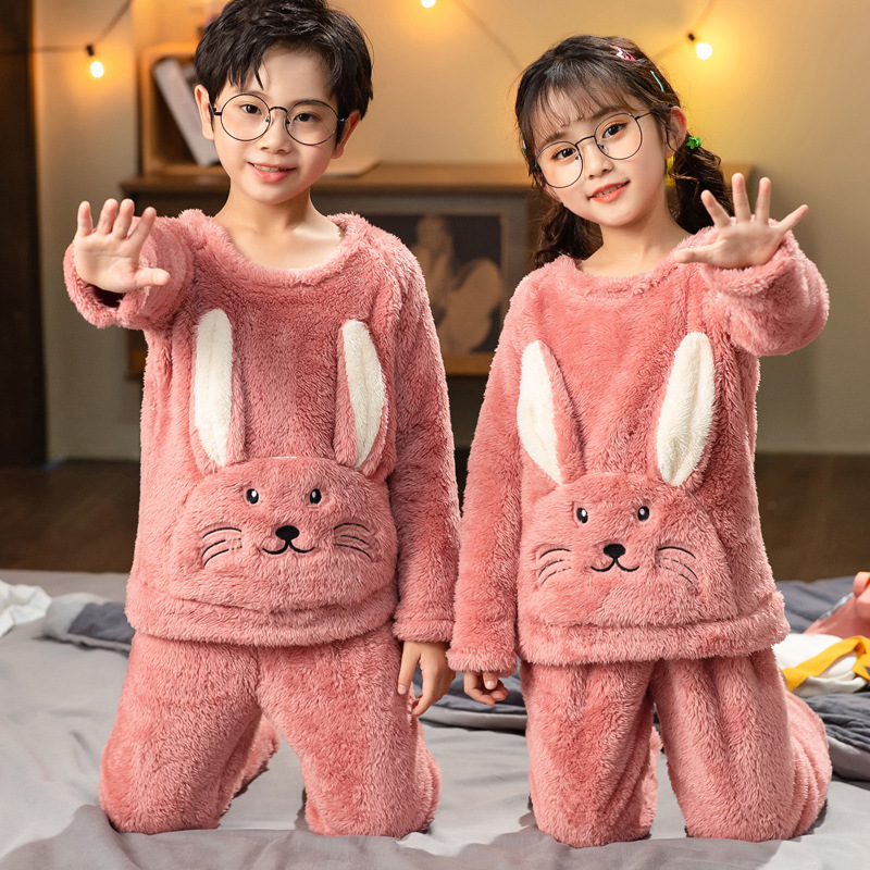 Picture of Children's Pajamas Winter Flannel Cute Boys' and Girls' Thickened Coral Fleece Plush Home Clothes