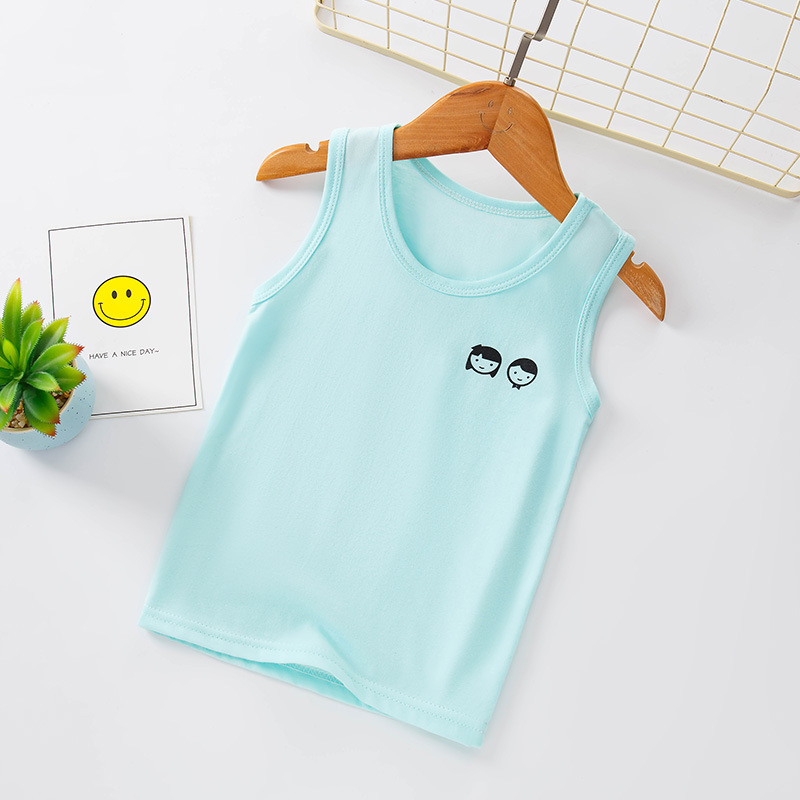 Picture of Summer Children's loose casual I-shaped round neck vest boys and girls solid color cotton vest sleeveless undershirt bottoming top