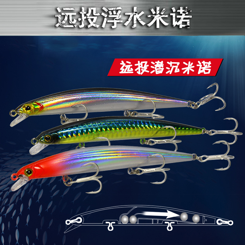 Riot Fishing King Luya Bait 11.5cm/11g Far Throwing Mino with Ring Beads Aojin Blood Slot Hook Hard Bait False Bait