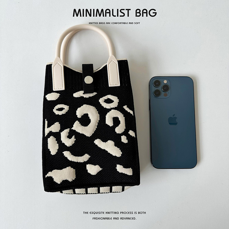 Picture of Amazon ebay Black and White Leopard Point Knitted Mini Mobile Phone Bag Crossbody Bag Women's All-match Portable Coin Purse Small Square Bag