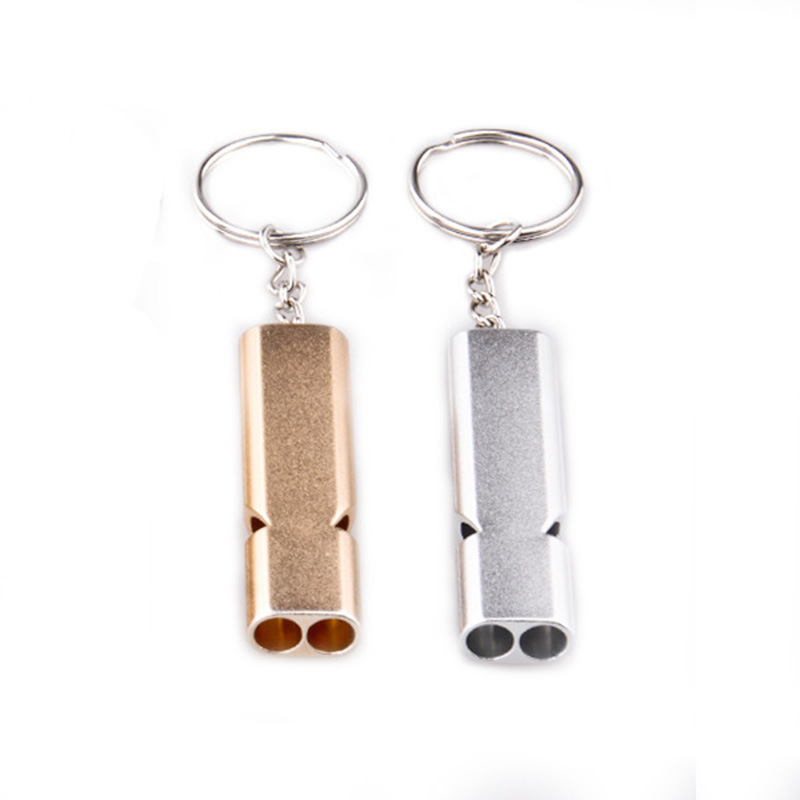 Training pigeon whistle cross-border flat aluminum alloy dual-frequency survival whistle double tube outdoor survival life-saving whistle EDC equipment