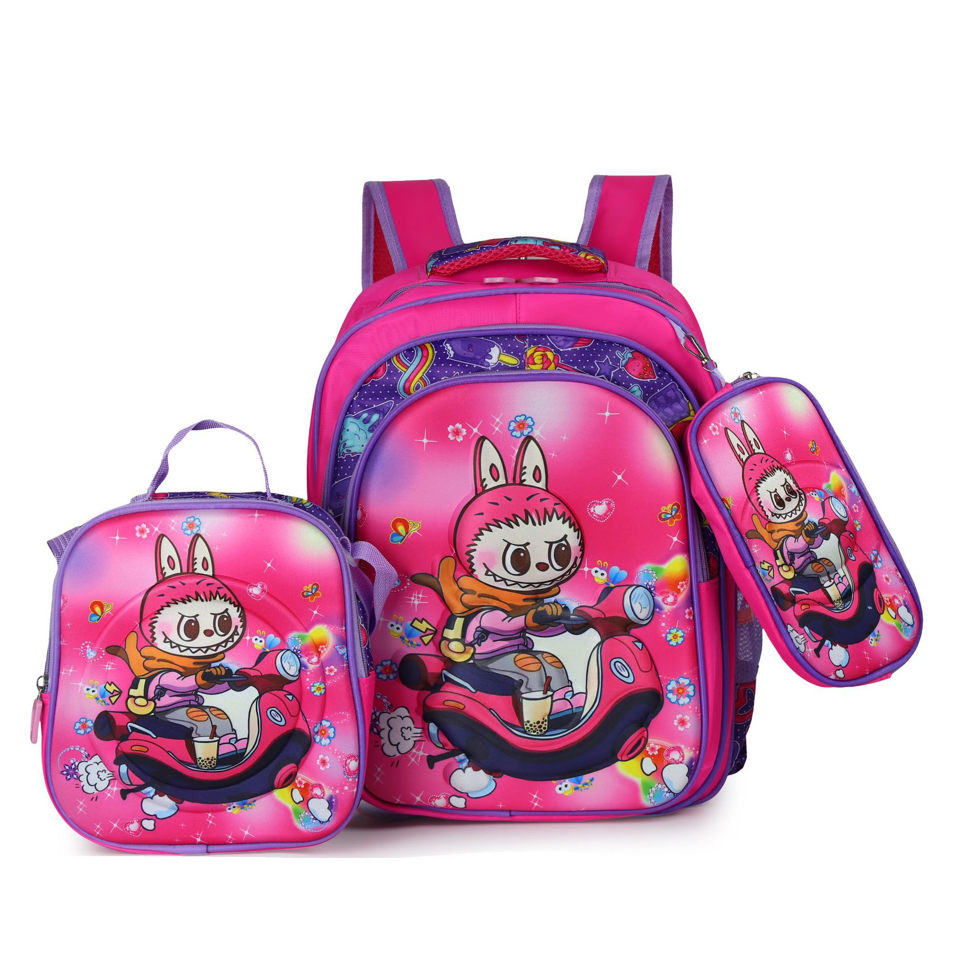Picture of Cross-border three-piece children's schoolbag 16-inch sleeved pull rod large capacity 3D hard shell labubu kindergarten schoolbag