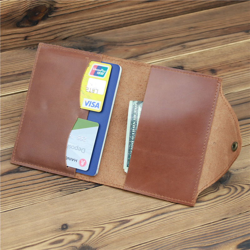ZDZC Genuine Leather Crazy Horse Leather Male and Female Passport Pass ID Bag Card Bag Wallet Clip Travel Foreign Trade Business Trip