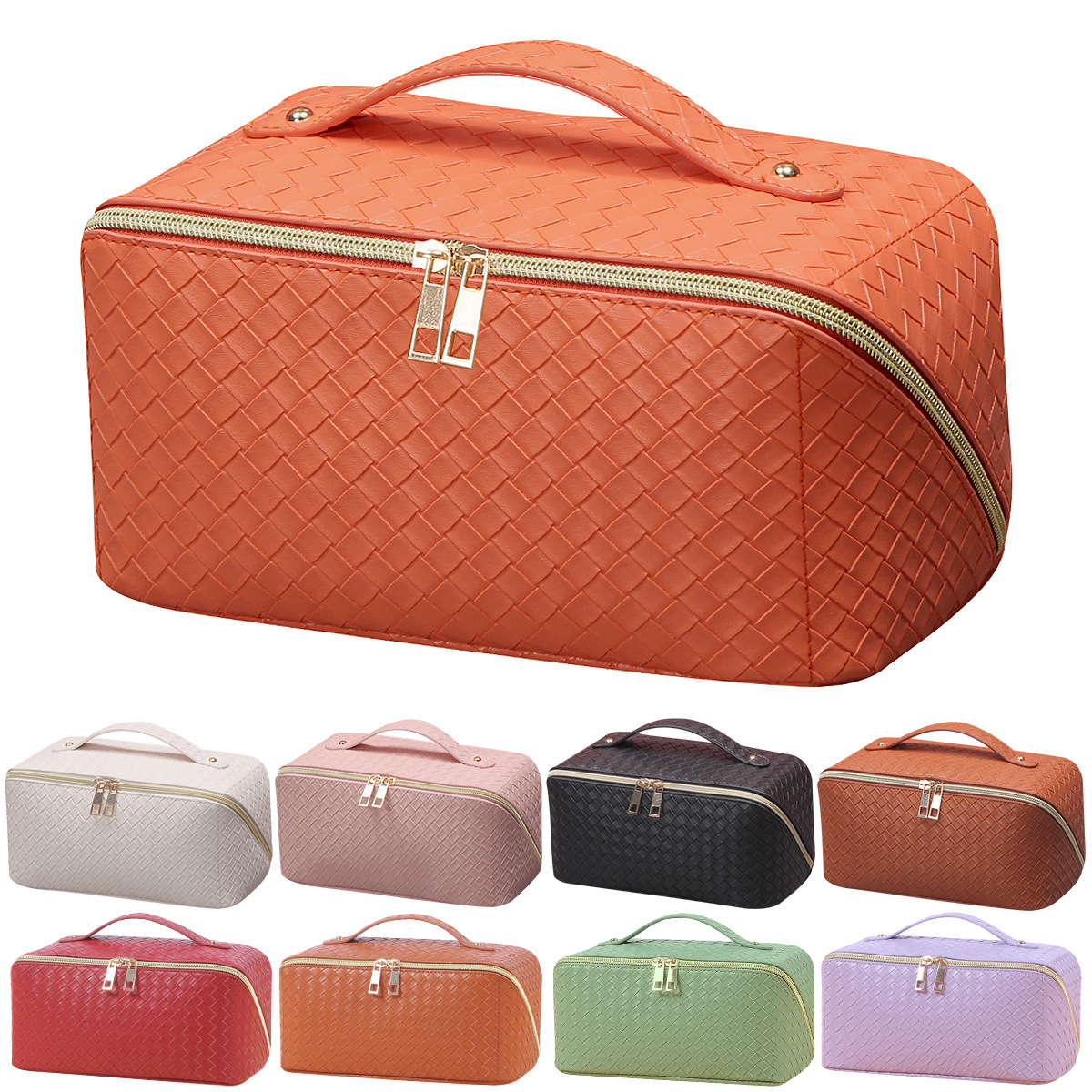 Amazon Wash Bag for PU Leather Small Checkered Textured Storage Large Capacity Multi-functional Cosmetic Bag Advanced Sense