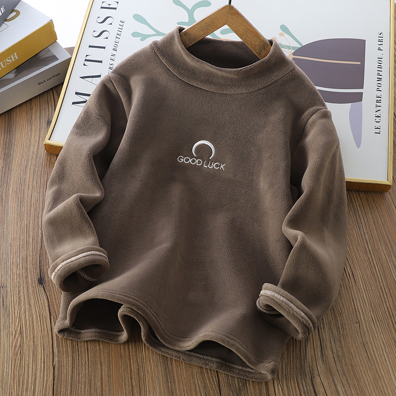Picture of Children's Double-Sided Velvet Bottoming Shirt 2024 Winter New Men's and Women's Half Turtleneck Warm Long-Sleeved Shirt Korean Style Medium and Large Kidsren's Trbottom
