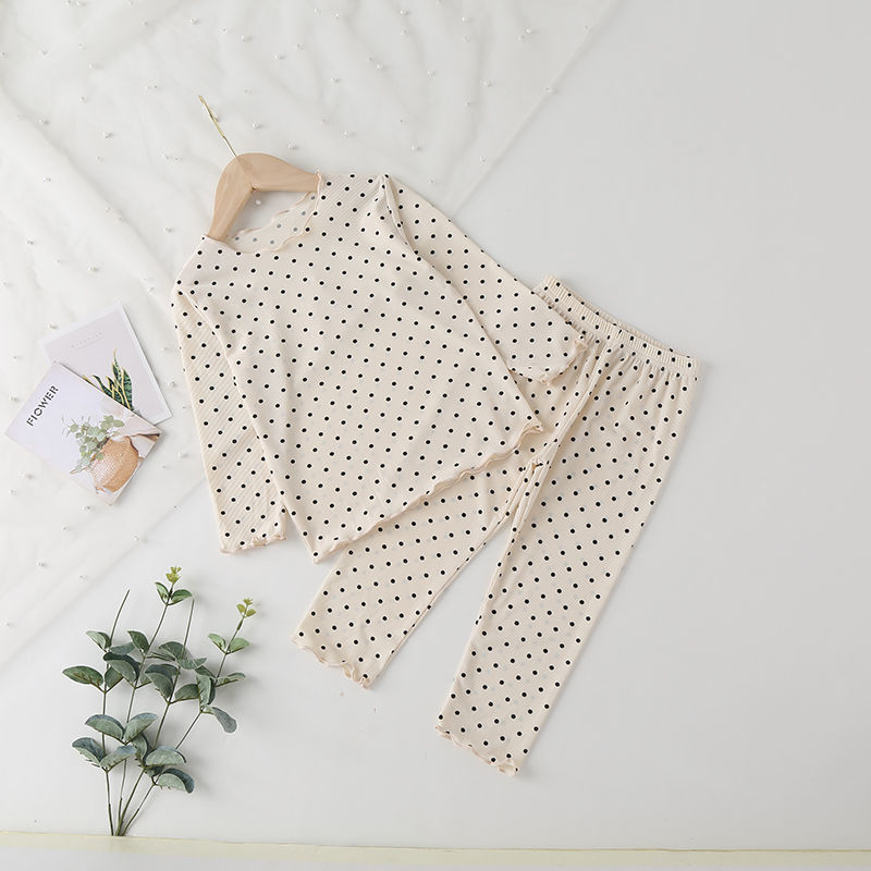 Picture of Baby's Pajamas Spring and Autumn Long Sleeve suit Dot Western Style Girls' Trousers Two-Piece Home Clothes Children's Air-Conditioned Clothes