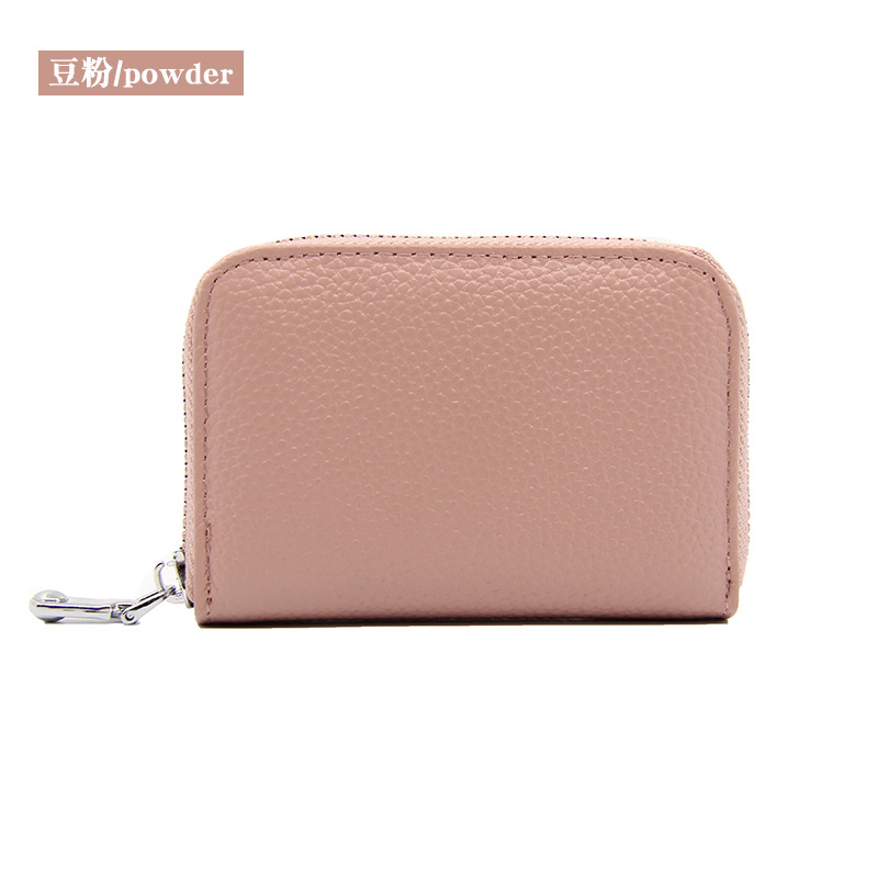 Picture of Amazon organ first layer cowhide ID card holder RFID anti-theft brush multi-card position large capacity zipper leather card holder