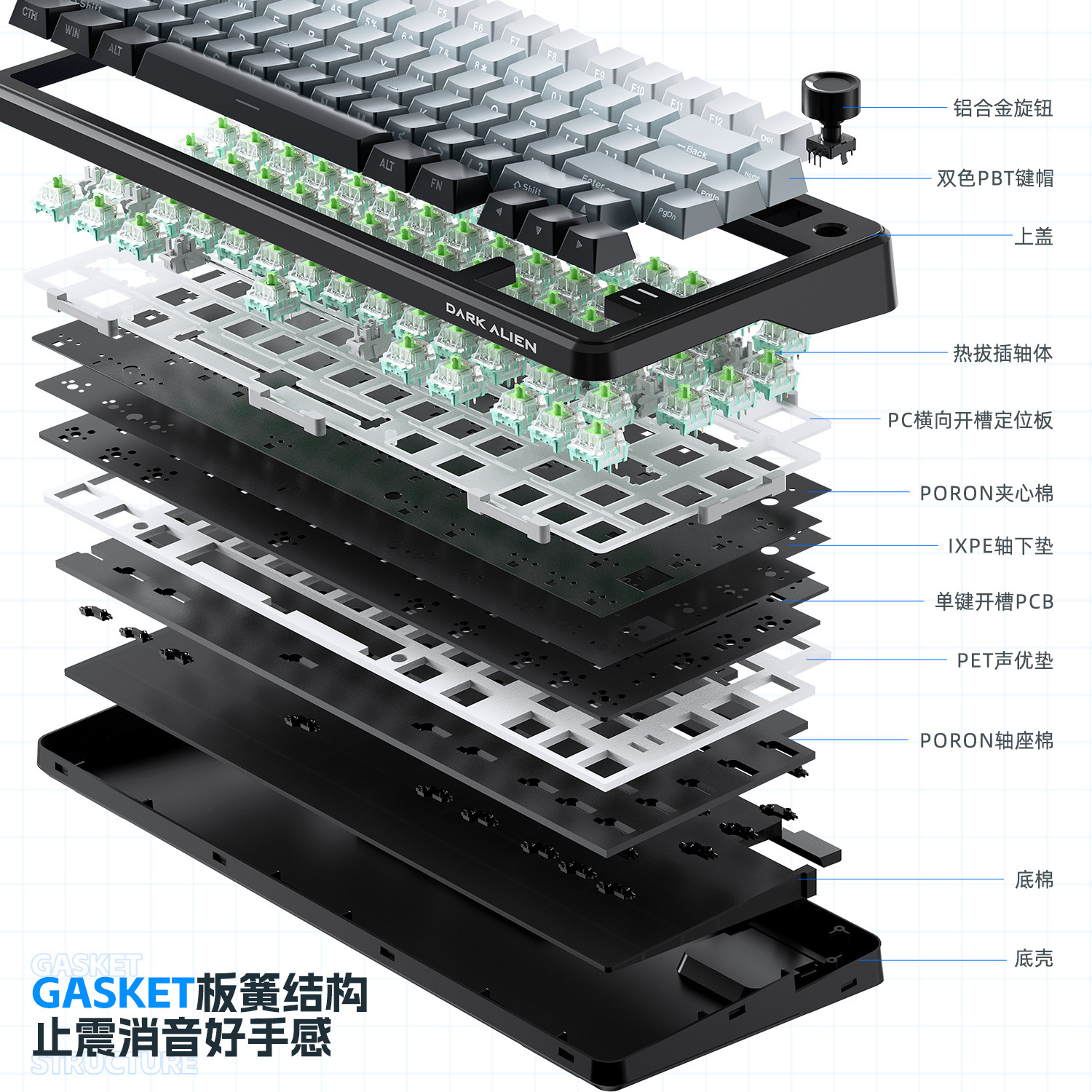 Picture of K820 Mechanical Keyboard Hot-Swappable Customized Three-Mode Office Game Side Engraved Keycaps for E-Sports