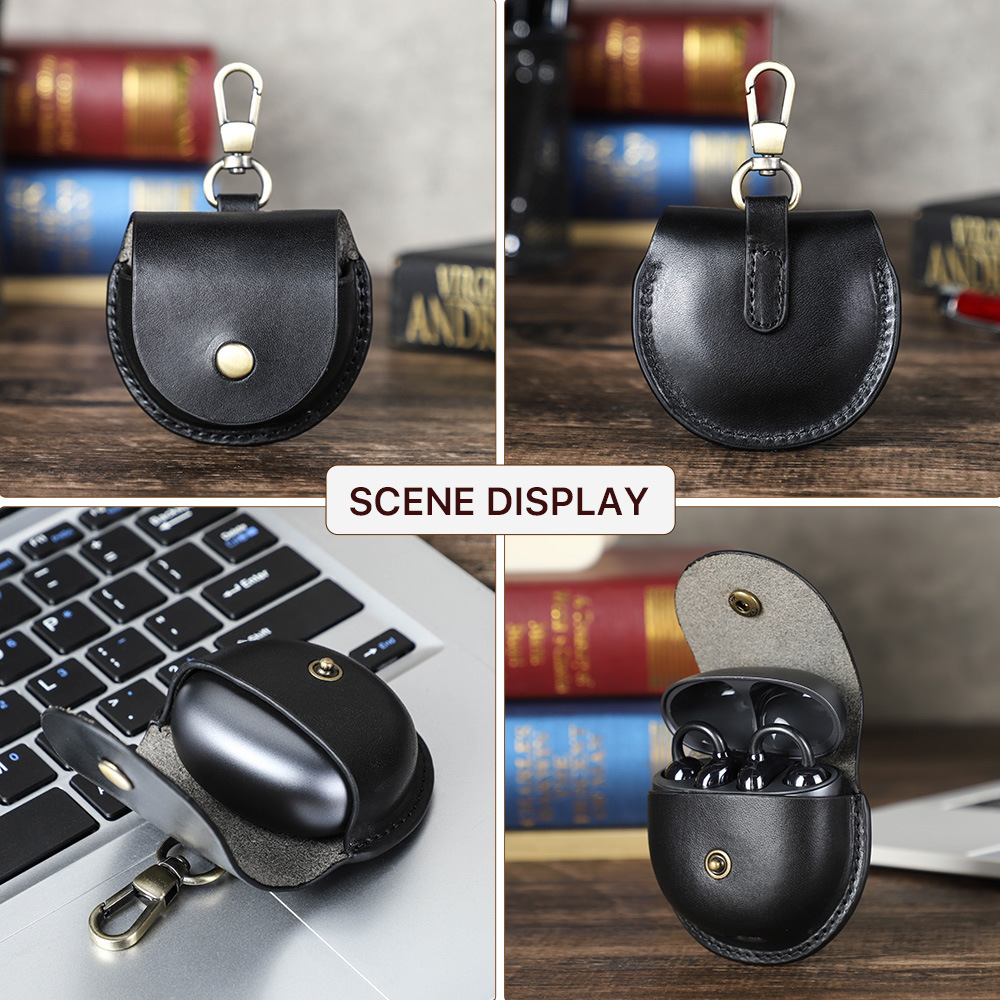 Picture of Suitable for New Huawei freeclip Cowhide Bluetooth Headphone Case Cream Bark Flip Hook Headphone Case