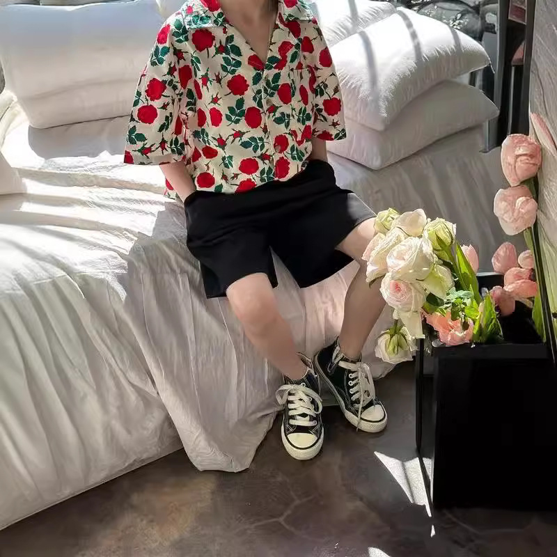 Picture of Boys Flower Shirt suit Summer 2024 New Baby Top Fried Street Handsome Children's Short-sleeved Shirt Trendy