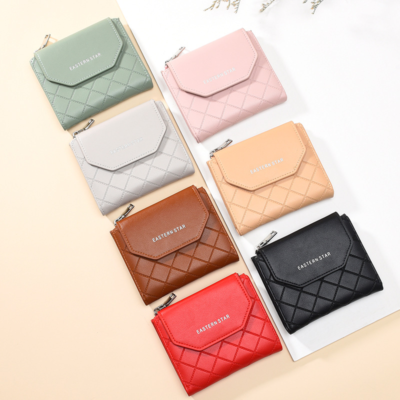 Picture of New Multifunctional Wallet Women Card Bag PU Coin Purse Women's Thin Fashionable Rhombic Short Women's Trendy Wallet