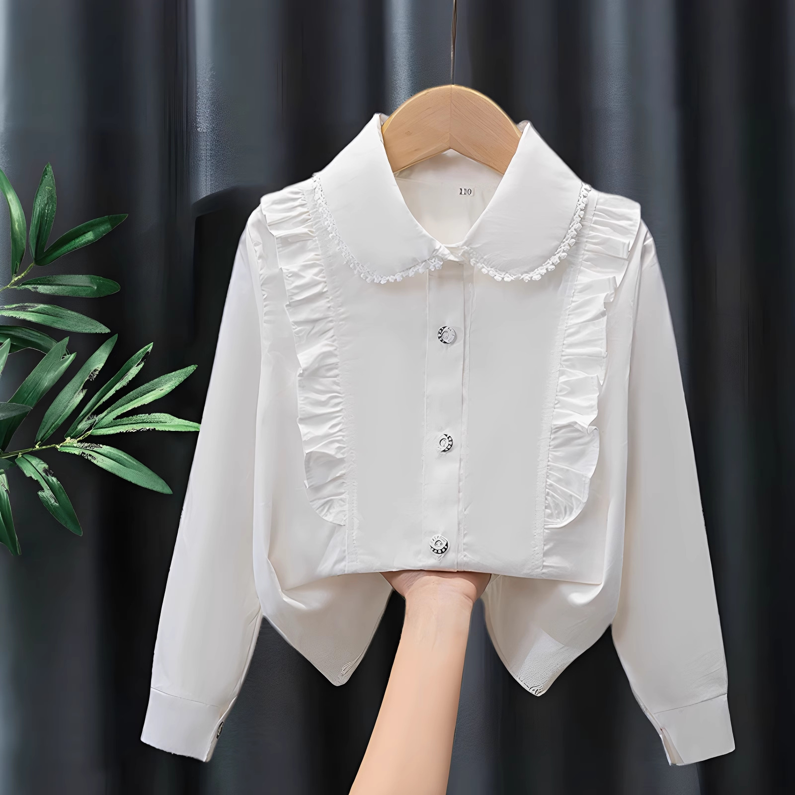 Picture of Shirt lace white girl's bottoming shirt top middle and small children's clothing student long sleeve middle and big children's inner wear overseas