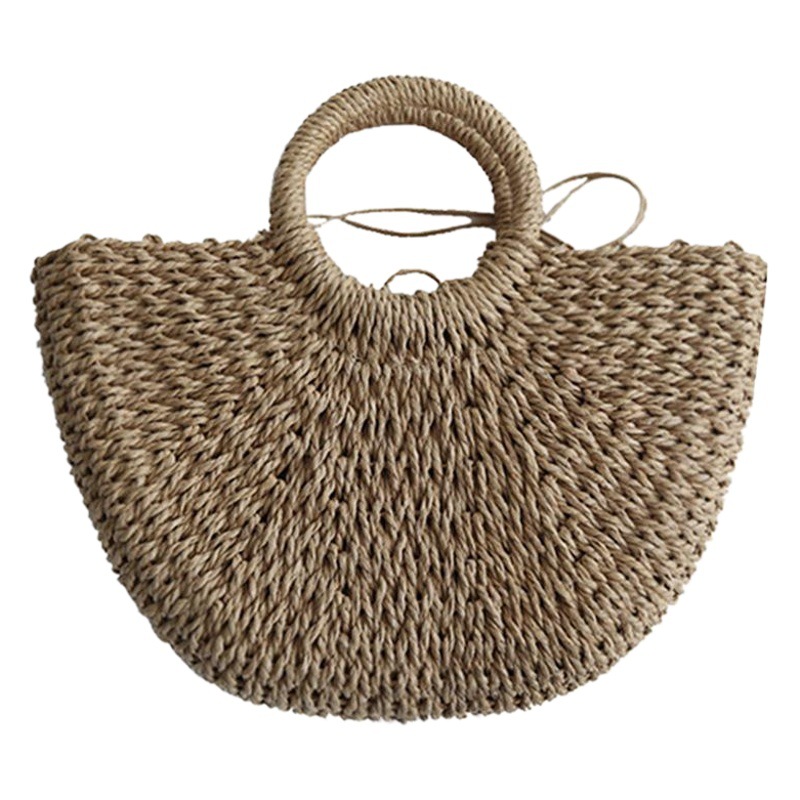 New semi-circular moon handbag hand-woven beach bag solid color all-match portable women's straw bag