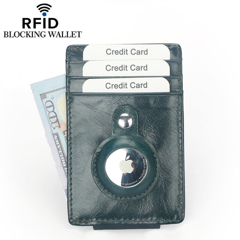 Picture of Airtag Apple Tracker Anti-Lost Protective Cover Card Holder First Layer Genuine Cowhide Anti-Theft Rfid Wallet