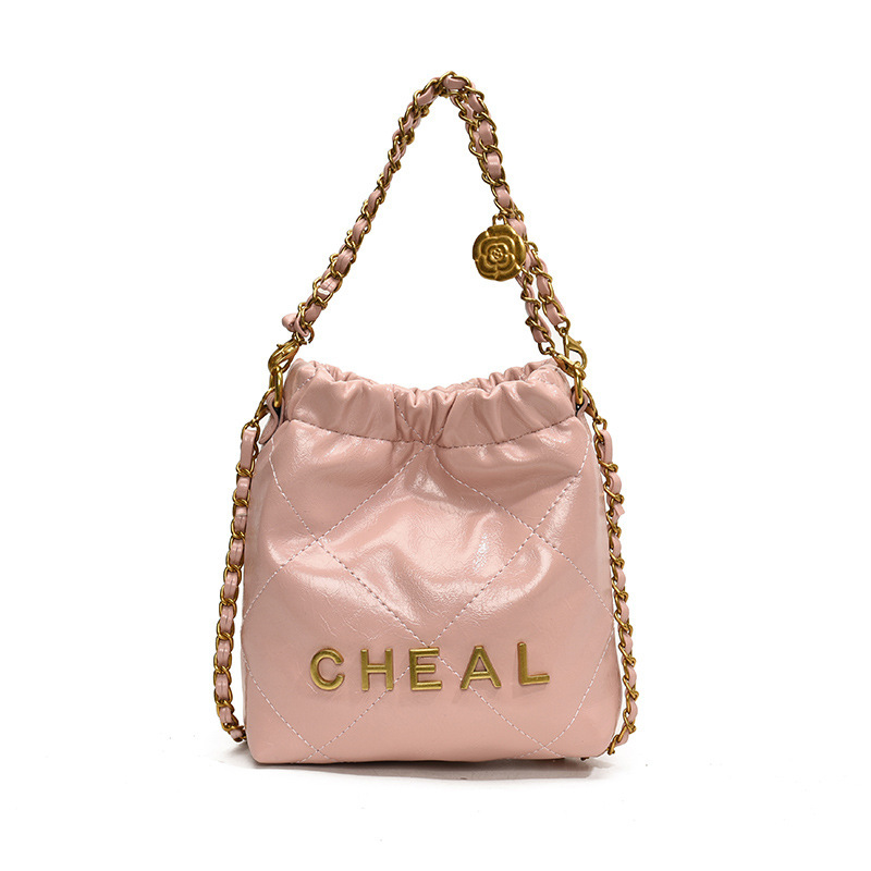 Picture of Children's Bag New Niche Retro Oilskin Chanel Garbage Bag Bucket Bag Diamond Plaid Chain Crossbody Bag Accessories Bag