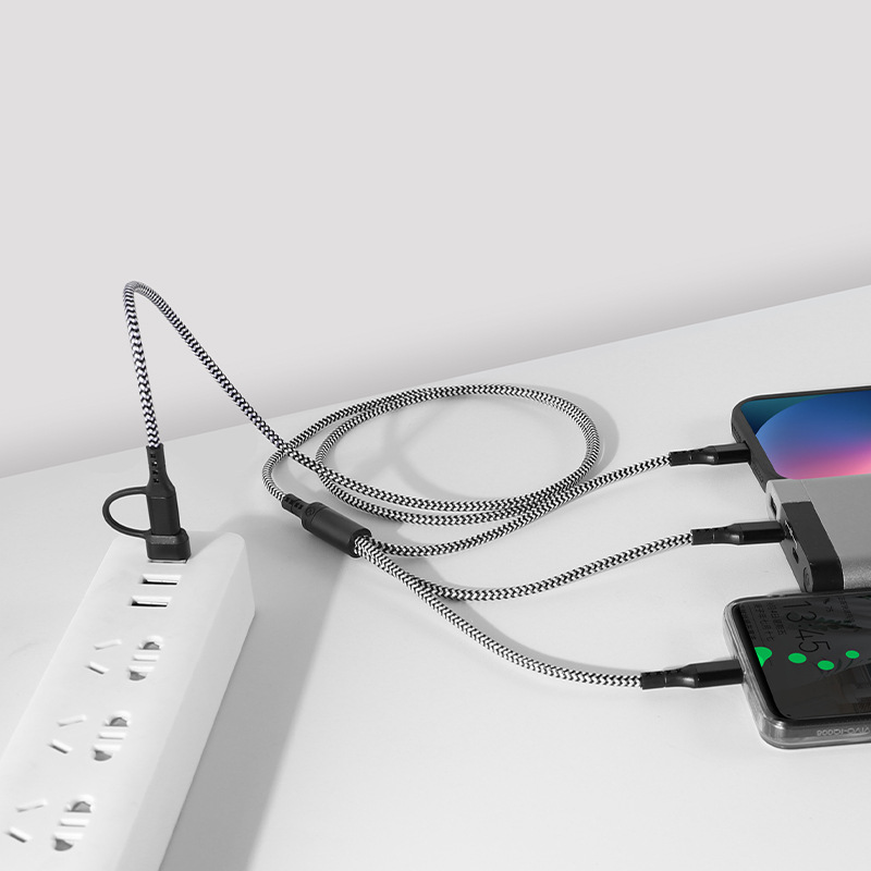 Picture of Suitable for iphone Apple PD fast charging line 2 drag 3 data Line 5 in 1 TYPE-C Huawei nylon braided line
