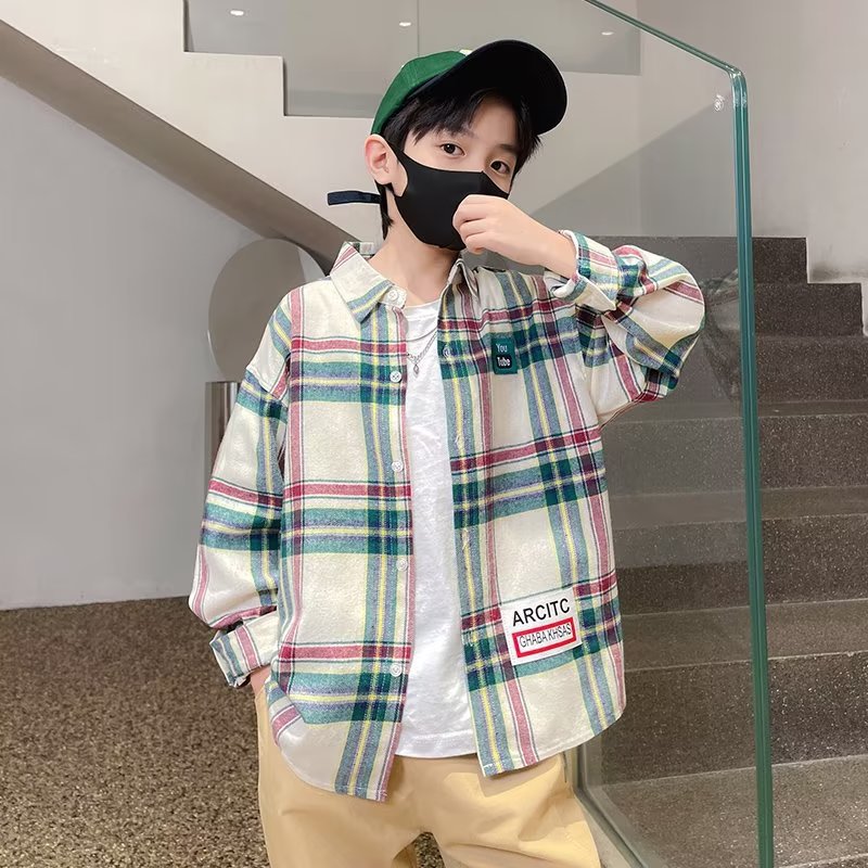 Picture of Children's Wear Long-sleeved Shirt Summer Thin 2024 New Style Plaid Mid-large Children's Printed Casual Shirt Loose Top Trendy
