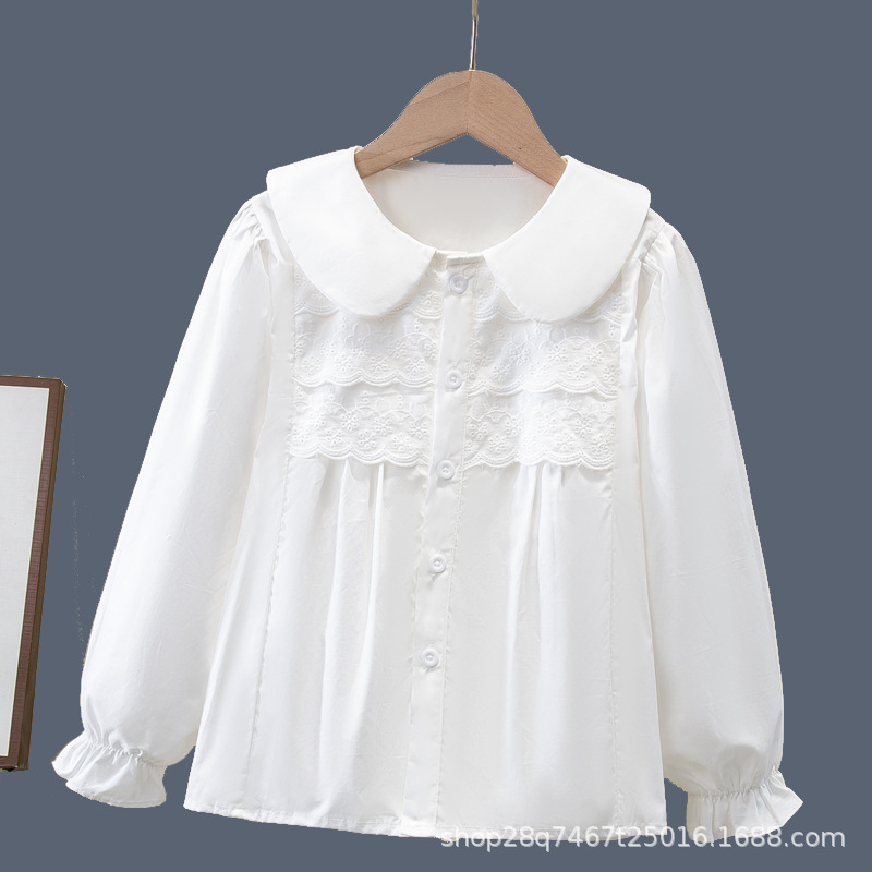 Picture of Shirt lace white girl's bottoming shirt top middle and small children's clothing student long sleeve middle and big children's inner wear overseas