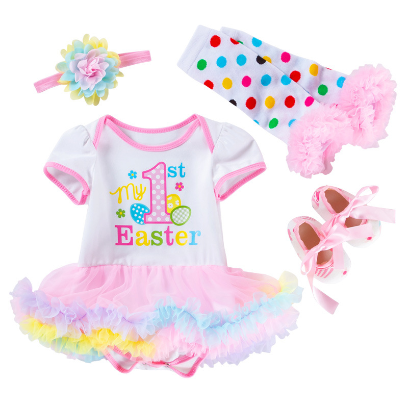 Picture of Children's Clothing Baby Easter Party Dress up 4-Piece Set Printed Letter Egg Four-Color Robe Dress Baby Girl