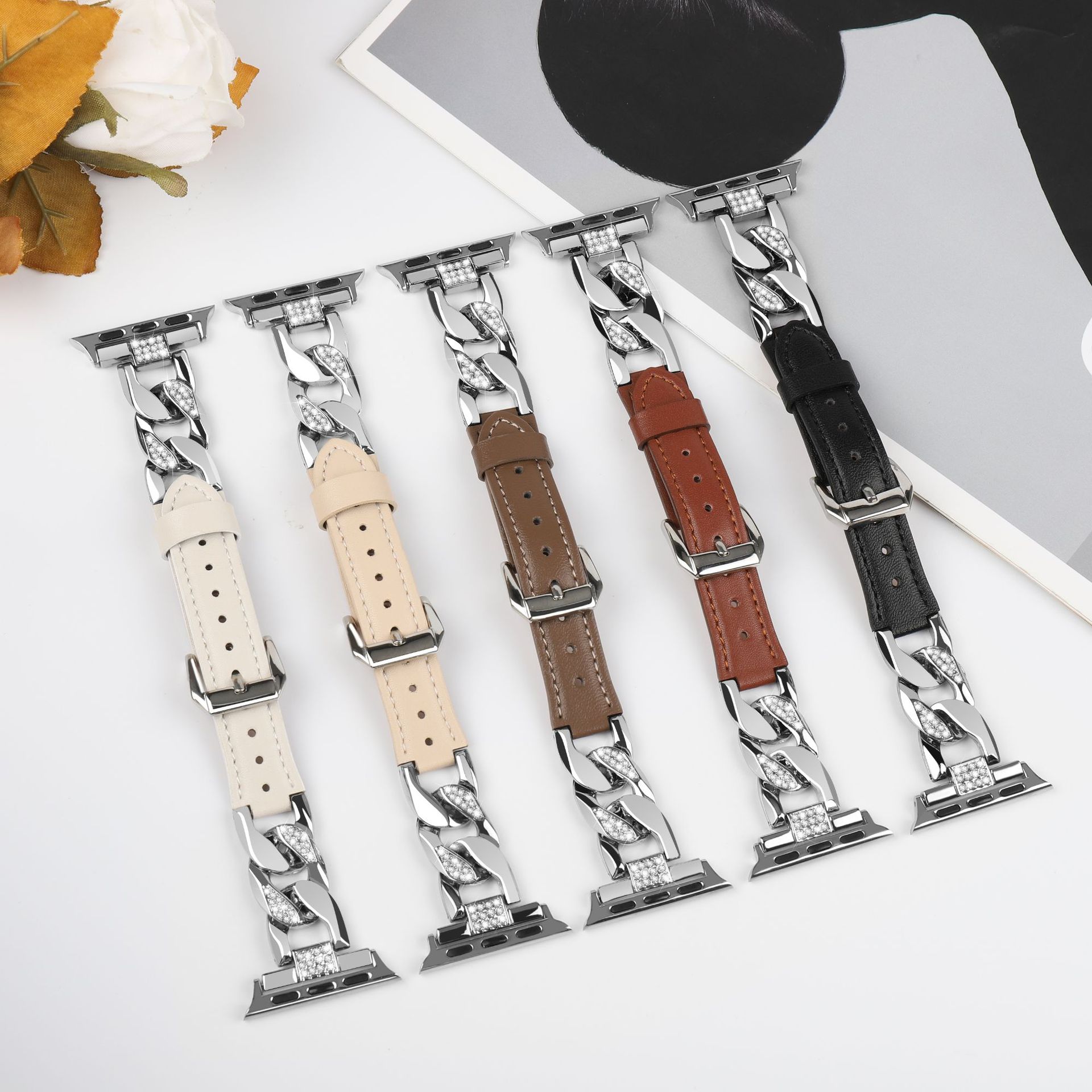 Picture of Suitable for Apple Watch strap Diamond denim chain belt iwatch98ultra2 woven color leather strap