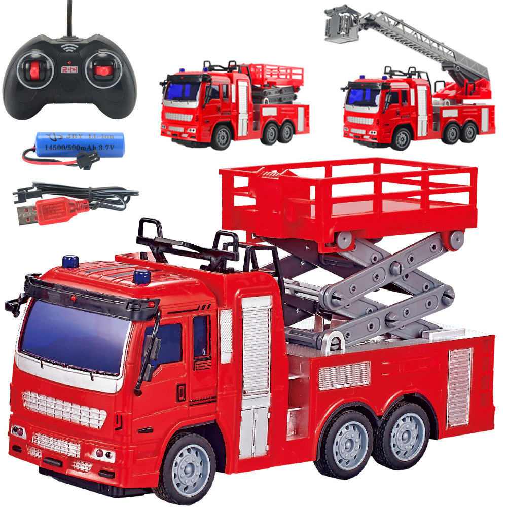 Cross-border children's four-way wireless remote control fire truck toy set Boy water spray ladder car 1:30 electric model